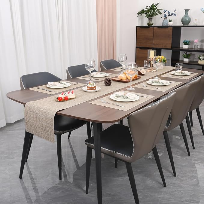 Myir JUN Placemats Set of 6, Vinyl Woven Placemats Place Mats Indoor Washable Table Mats Non-Slip Place mats for Dining Table (Beige, Set of 6)