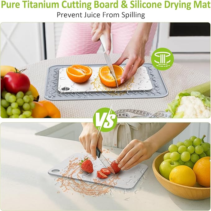 Titanium Cutting Board, 100% Pure Titanium Cutting Boards for Kitchen, Double-Sided Food-Grade Chopping Board for Meat, Vegetables & Fruits, Dishwasher-Friendly (11.42''X7.8'')