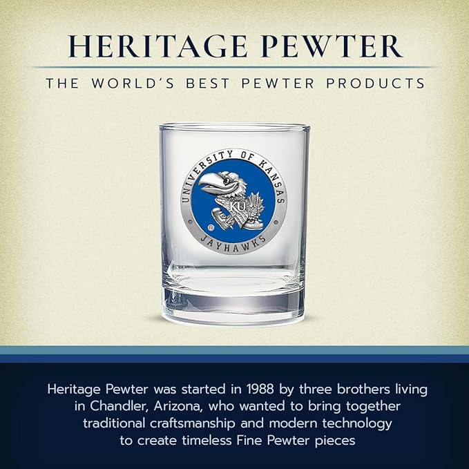 Heritage Pewter Kansas Jayhawks Double Old Fashion | Double Rocks Glass 14 OZ for Liquor | Expertly Crafted Pewter Glass
