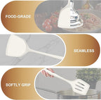 TeamFar Silicone Cooking Utensils Set of 5, Kitchen Utensils Solid & Slotted Spoons Turners Pasta Server for Nonstick Cookware, Healthy & Heat-Resistant, Seamless & Non-Scratch, Dishwasher Safe, White