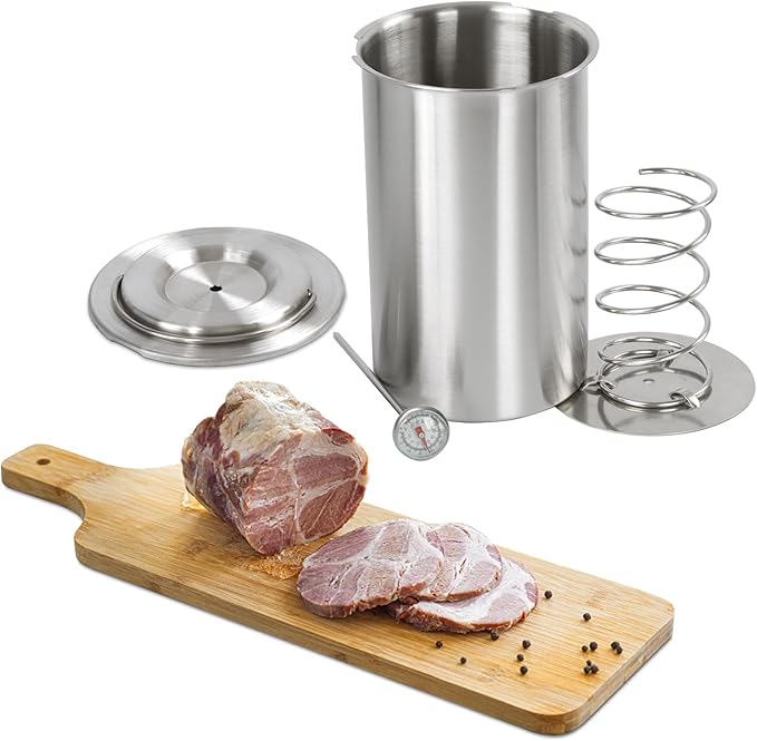 Stainless Steel Ham Maker Meat Press Cooker for Making Healthy Homemade Deli Meat with Thermometer - Kitchen Bacon Pressure Cookers Boiler Pot Pan Stove