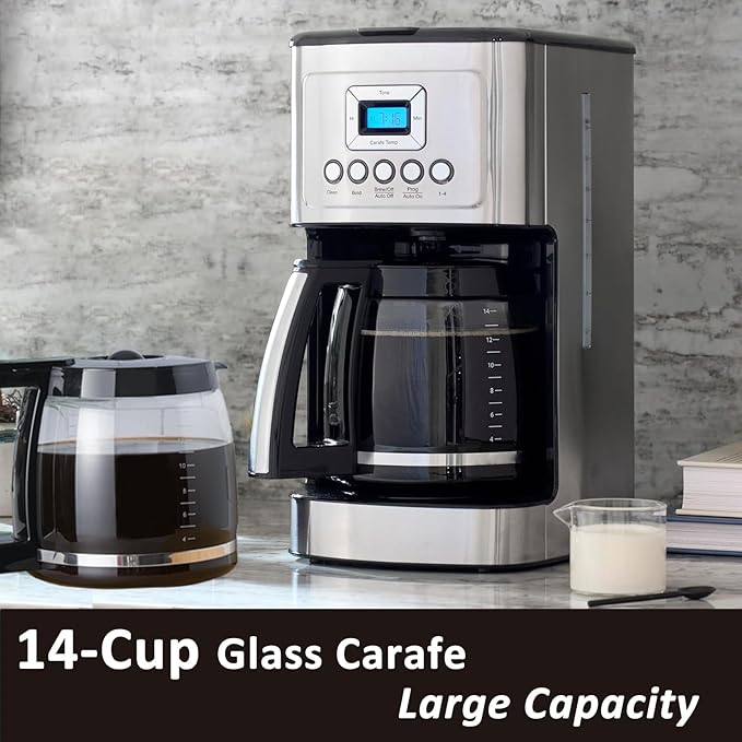 14-Cup Coffee Pot Replacement Carafe Glass Compatible with Cuisinart Coffee Maker Models DCC-2200, DCC-2600, DCC-2800, DCC-3200, DCC-3200P1, DCC-T20, Black