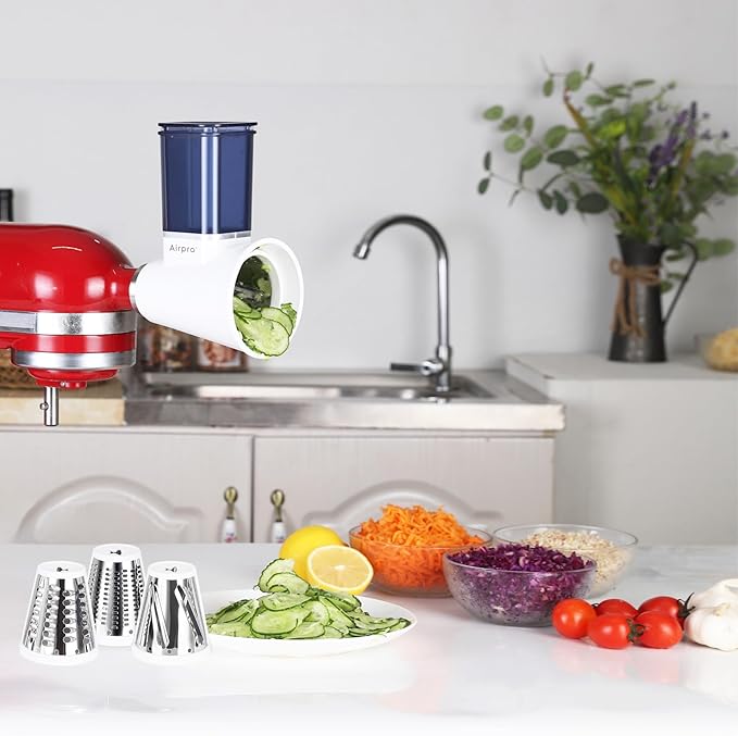 Slicer Shredder Attachment for Kitchenaid Stand Mixer, Salad Machine with Vegetable Slicer, Salad Maker, Food Slicers Cheese Grater Attachments for Kitchenaid Mixer Dishwasher Safe By Airpro,Blue
