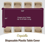 Exquisite 12-Pack Premium Plastic Tablecloth 54in. x 108in. Rectangle Table Cover - Plum