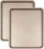 Toaster Oven Pans Set of 2, Shinsin 11-Inch Nonstick Baking Sheet Pans and Trays, 1/8 Thicker Replacement Small Baking Tray Accessories for Cookie, Non Toxic and Easy Clean and Diswasher Safe, Gold