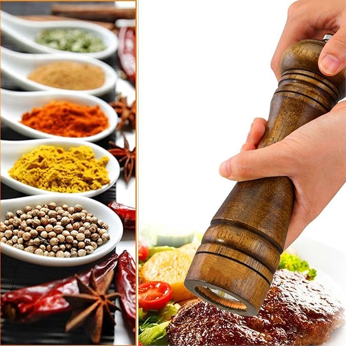 Wooden Pepper Mill Set Salt Pepper Grinder Kit Manual Mills Solid with Strong Adjustable Ceramic Grinders 2 Piece 8 Inches
