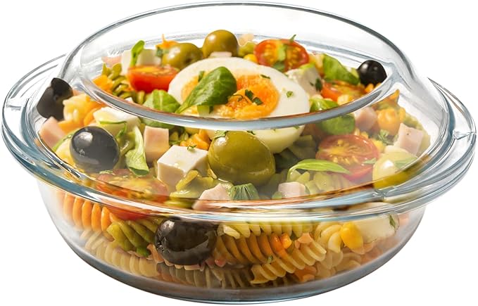 Mini-1 Liter Glass Casserole Dish With Lid, Round Oven Safe Glass Bakeware with Handles
