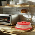 Collapsible Microwave Splatter Cover, Vented Microwave Lid with Hook Hole, Splatter Guard for Plate Dish Bowl, Vegetable Fruit Colander Multi-function Kitchen Gadget, BPA-Free (Red)