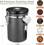 Veken Coffee Canister, Airtight Stainless Steel Kitchen Food Storage Container with Date Tracker and Scoop for Grounds Coffee, Beans, Tea, Flour, Cereal, Sugar, Cookies Jars, 22OZ Gray