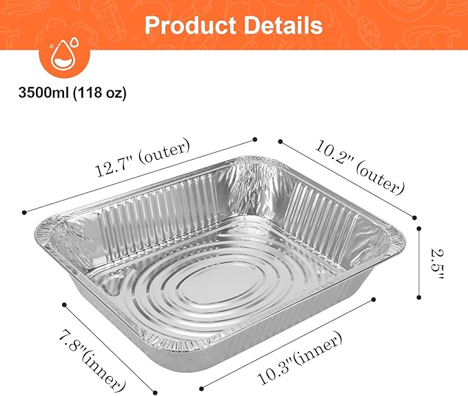 GrillChef Aluminum Foil Pans, Disposable 9x13 Baking Pans, 30 Pack Tin Foil Holders Half Size for Cake, Steam Table, Cooking, Heating, Storing, Aluminum Trays Heavy Duty