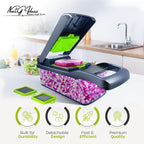 Multifunctional Vegetable Chopper, Slicer, Dicer, Cutter 14 PCs, with Container for Onion, Carrot, Potato, Salad, Garlic, ABS Design, Stainless Steel Blades.