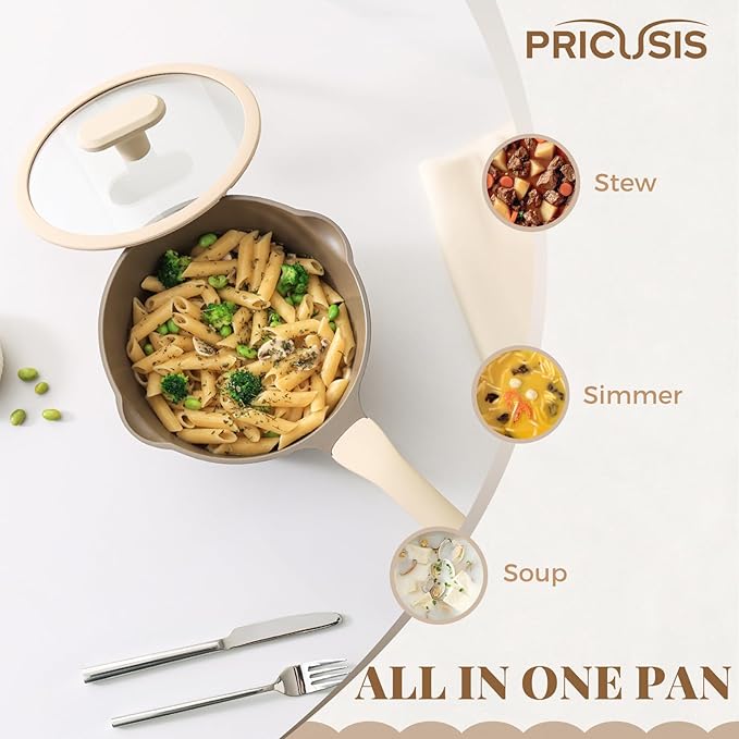 Nonstick Saucepan Set with Lids, 2QT and 2.7QT Ceramic Sauce Pan Set, Non Toxic Sauce Pots with Pour Spouts for Multipurpose Use, PTFE, PFOA & PFAS Free, Induction Compatible, Apricot