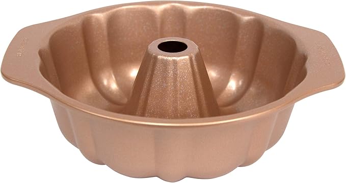 casaWare Fluted Cake Pan 9.5-inch (10-Cup) Ceramic Coated NonStick (Rose Gold Granite)