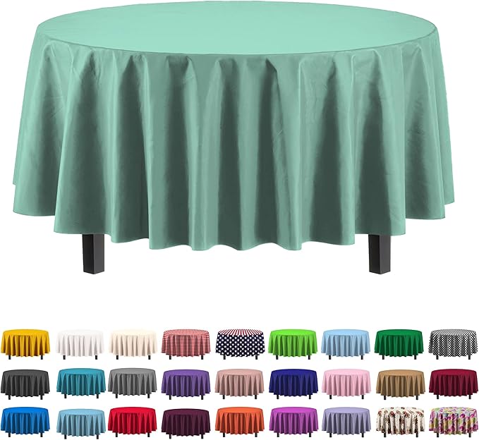 Exquisite Party Solids 12-Pack Premium Plastic Tablecloth 84in. Round Table Cover - Light Mint