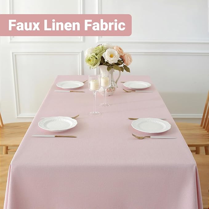 Laolitou Table Cloth Rectangle Linen Waterproof Textured Light Pink Tablecloth, Washable Wrinkle Free Spill Proof Fabric Tablecloths for Dining Table Farmhouse Kitchen Holiday, 60x104 Inch