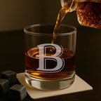 On The Rox Drinks 4 Piece Glass Set Engraved with B-Monogram, 11-Ounce