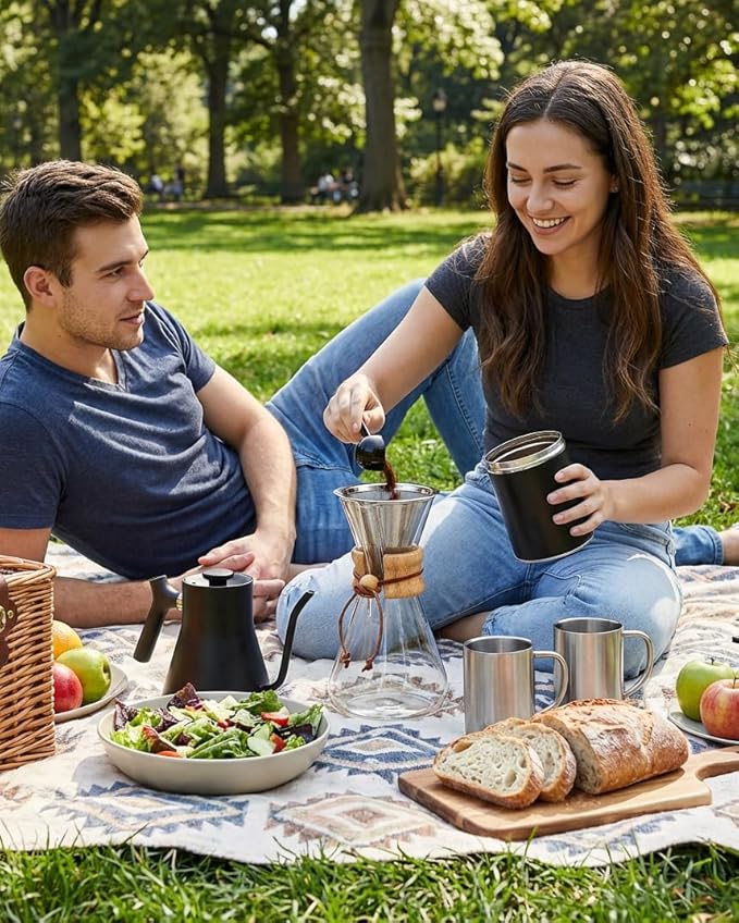 AGOGO Pour Over Coffee Maker Glass - 6/8/10 Cup Barista Kit with 304 Stainless Filter for Home, Office, Camping, Cafes - Easy Clean Coffee Dripper Set (Rag&Brush Included) (6 Cup/20 oz)