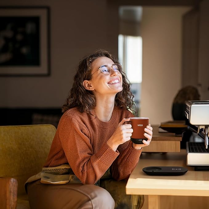 Temperature Control Smart Mug, Self Heating Coffee Mug LED Display, 180 Min Battery Life - Hot up to 149℉ Fast Wireless Charger Base Improved Design (12oz, Orange)