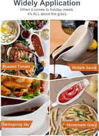Nucookery Large 17 Oz Gravy Boat with Ergonomic Handle, White Fine Porcelain Saucier with Big Dripless Lip Spout, Bowl For Thanksgiving, Warming Sauces, Salad Dressings, Milk, Microwave & Freezer Safe