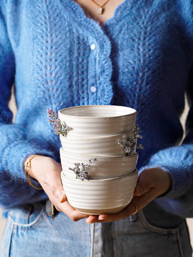 LE TAUCI Small Bowls 10 oz, Ice Cream Bowl, Ceramic Stoneware Bowl, Bowls Set for Dessert, Fruits, Side Dishes, Suit For Housewarming - 4.5 Inch, Set of 4, Arctic white