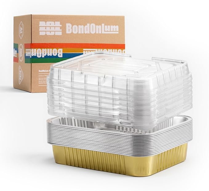 Aluminum Foil Pans with Lids,Heavy Duty Aluminum Pan, Disposable Aluminum Pans,Gold Foil Pans, Deep Container for Heating,Baking,Cooking,BBQs,Parties,Storing,Catering (40.5oz 15 Pack w/Lids)