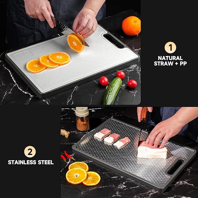Titanium Cutting Boards for Kitchen, Cutting Board Double Sided Food Grade, Pure Titanium and Wheat Straw PP, Dishwasher Safe Easy to Clean Size 15”×10”