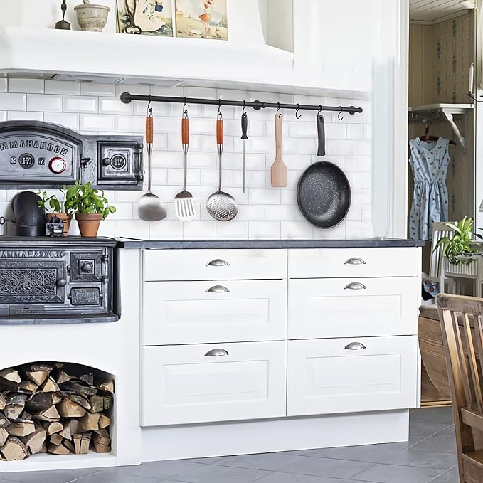 ROTHLEY Hanging Pot Rack Hanger: 39.4 Inch Stainless Steel Pot and Pan Hanger Pot Rack Wall Mounted Hanging Pots and Pans Rack Pot Hangers for Kitchen Utensil Rail with Hooks (Matt Black