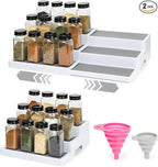 Pack of 2, Expandable 3 Tiered Spice Rack Organizer for Cabinet and Kitchen Pantry Shelf - Non-Slip Shelves for Spices, Seasoning, Canned Food, Medicine Cabinet Organizer - Includes Silicone Funnels