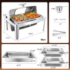 Roll-Top Chafing Dishes for Buffet with Glass Window (9QT) - Rectangular Food-Grade Stainless Steel Chafers for Catering with Rolled Rim Design, for Party, Banquet (1/2 Size Food Pan)
