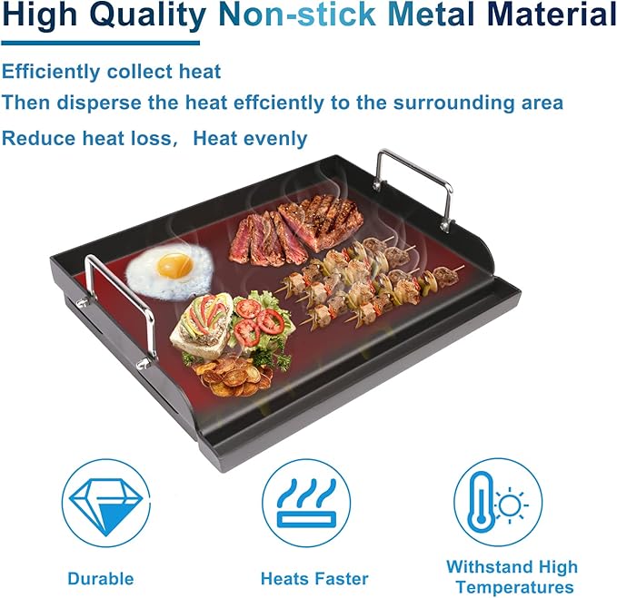 Uniflasy Nonstick Griddle for Gas Grill, Cast Iron Griddle for Outdoor Gas & Charcoal Grills, 25" x16" Nonstick Coating FlatTop Insert Cooking Pan for Weber Charbroil Camp Chef Grill