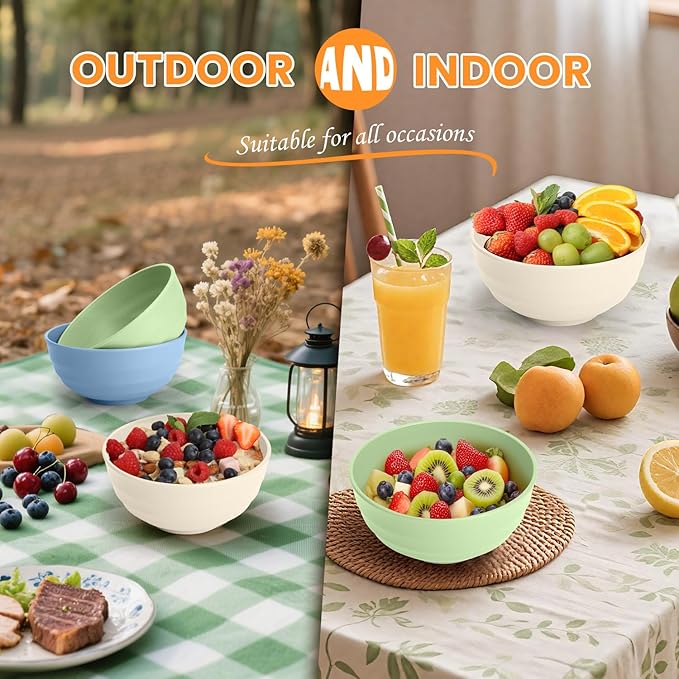 Homienly Large Wheat Straw Bowls 60oz Light Color Bowl Set of 8 - The Ultimate All-in-One Set for Salad, Soup, Cereal & Oatmeal, Microwave Safe & Unbreakable