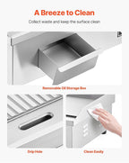 VEVOR Commercial Electric Griddle, 21.06 x 11.81 inch, 1750W, 122-570°F Adjustable Temp Control, Stainless Steel Body, Half Grooved Half Flat, with 2 Spatulas, 2 Brushes, and 4 Foot Pads, for Steak