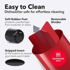 Extra Large Rotating Red Utensil Holder with Sturdy No-Tip Weighted Base, Removable Divider, and Gripped Insert | Rust Proof and Dishwasher Safe Kitchen Utensils Holder by Cooler Kitchen 7*7 Inches