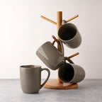 famiware Tempus Coffee Mugs Set of 4, 14 oz Coffee Cup Set, Stoneware Mugs with Handle for Coffee, Tea, Cocoa, Milk, Cappuccino, Microwave Safe - Dark Olive