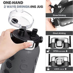 MUKOKO Half Gallon/64 oz Glass Water Bottles with Straw and Lid,Motivational Water Jug with Time Marker Reminder and Silicone Sleeve,100% Leakproof BPA Free Fitness Sports Large Bottle-Grey