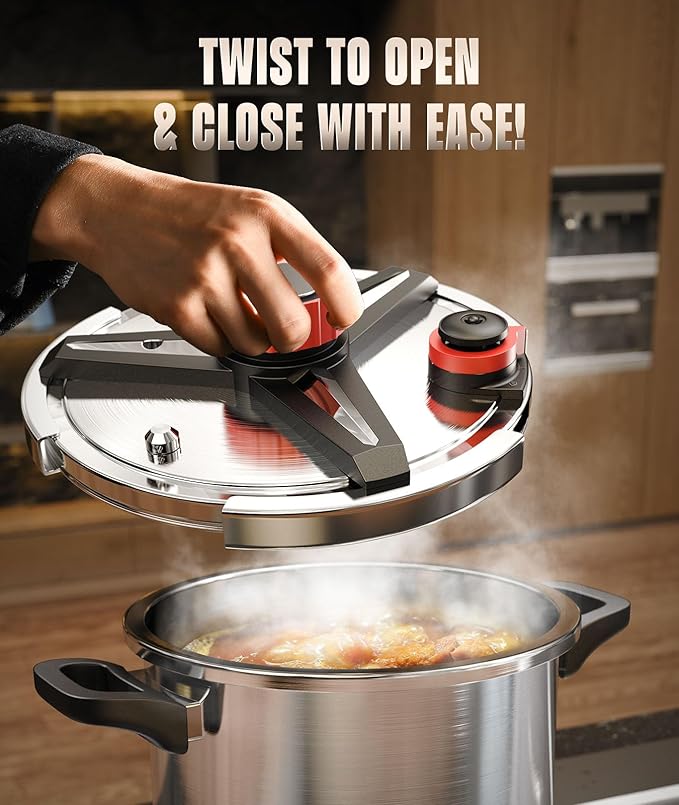 Pressure Cooker 13 QT, [Save 70% Cooking Time] Stainless Steel Pressure Canner with Triple-Layer Steel Body [One Hand Operation] Rotating Lock/Unlocking Lid System Steam Rack Included Olla De Presion