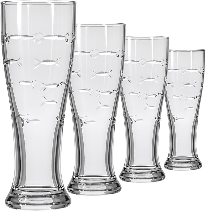 Rolf Glass School of Fish 16oz Beer Pilsner | Set of 4 | Craft Beer Glasses | Designed and engraved in the USA