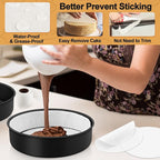 E-far 9.5 Inch Cake Pans Set of 2, Nonstick Stainless Steel Small Round Baking Pans with Parchment Paper & Side Liner Roll, Stainless Steel Core & Non-toxic Coating, Straight Side & 2 Inch Deep