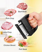 Meat Tenderizer Tool, 48 Stainless Steel Ultra Sharp Needle Blades Meat Tenderizer Stapler for Tenderizing Steak/Beef/Pork/Turkey/Fish/Poultry/Veal Marinade,Black