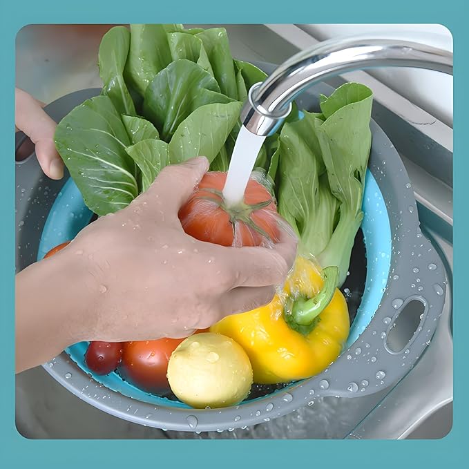 Silicone Colander Collapsible Strainers Set for Kitchen- 3 Pack (3Qt, 4Qt, 5Qt) -Over Home Draining Basket, Food Vegetables & Fruits-Dishwasher Safe, Space Saving Design (Green, Blue, Red)