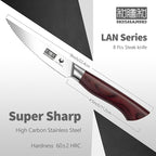 Steak Knife Set 8 Pieces, 4.5 Inch Super Sharp High Carbon Stainless Steel Steak Knife Set, Professional Premium Serrated Precise Cutting with Ergonomic Wood Handle
