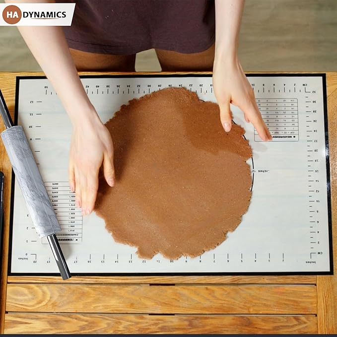 Professional Marble Rolling Pin for Dough - Solid Precise Pizza Dough Roller Marble Rolling Pin for Baking including Silicone Baking Mat, Steel Dough Scraper, Wooden Cradle - Gift for Bakers