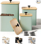 Kitchen Canisters for Countertop Set of 4 with Customizable Chalkboard Labels & Marker Pen - Big Iron Kitchen Canisters with Airtight Lids - Sage Green Canister Set - Flour and Sugar Containers