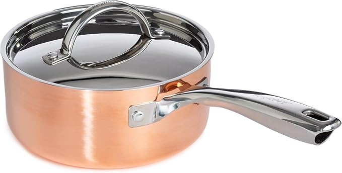 BergHOFF Copper Tri-Ply Cookware Set, Non-reactive 18/10 Stainless Steel, Fast, Evenly Heat, Gold Coated (4Pc-Polished)