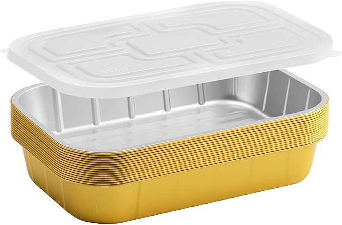 Aluminum Foil Pans with Lids (15 Pack with Lids),9x13,Heavy Duty Aluminum Pans, Disposable Aluminum Pans,Gold Foil Pans,Deep Container for Heating, Baking,Cooking,BBQs,Parties, Storing,118oz