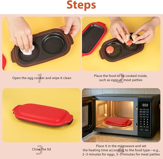 Microwave Egg Cooker, Rapid Egg Poacher for Breakfast with Lid, Easy to Use and Clean, BPA-Free