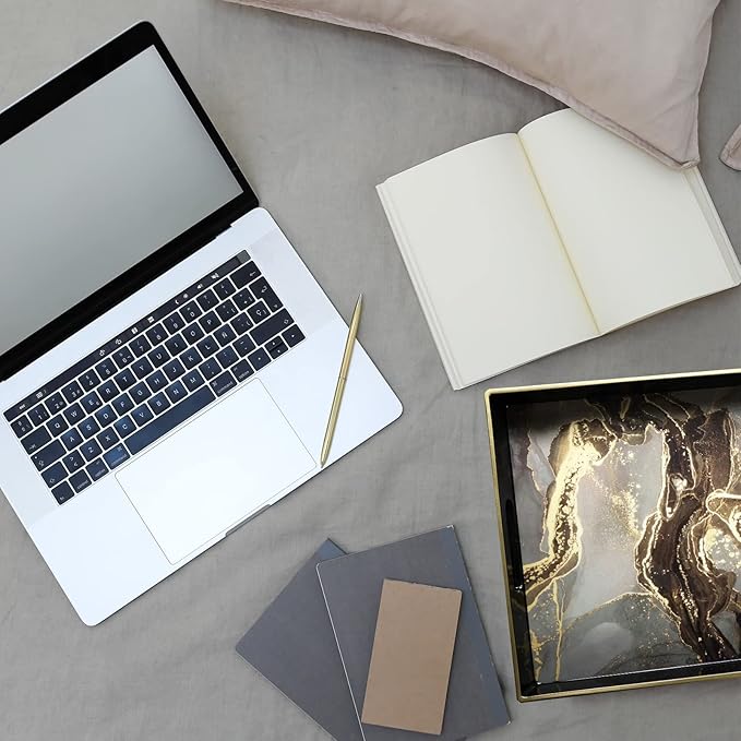 Black Marbling Decorative Tray with Handles, Morden Plastic Rectangular Serving Tray for Coffee Table Bathroom, Ottoman, Home Decor, 15.7"* 10.2"* 1.38"