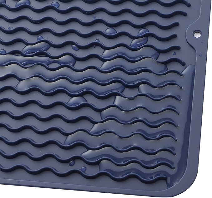 Silicone Dish Drying Mat for Multiple Usage,Easy clean,Eco-friendly,Heat-resistant Silicone Mat for Kitchen Counter or Sink,Refrigerator or Drawer liner Navy Blue M 12 inches x 12 inches