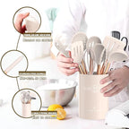 Umite Chef Silicone Kitchen Cooking Utensil Set, 43 pcs Spatula Utensils Set with Rose Gold Stainless Steel Handle, Non-stick Heat Resistant - Best Cookware Set-(Khaki)