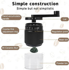 Manual Coffee Grinder - 95 Ceramic Burr, Adjustable Coarse to Fine, 30g Beans & 80ml Powder, Detachable Handle for Espresso, French Press, Camping (Black)